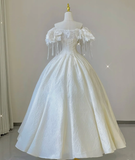 Elegant Ball Gown Off The Shoulder White Lace Short Sleeves Wedding Dresses Brides Dress HZ1121