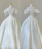 Elegant Ball Gown Off The Shoulder White Lace Short Sleeves Wedding Dresses Brides Dress HZ1121