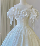 Elegant Ball Gown Off The Shoulder White Lace Short Sleeves Wedding Dresses Brides Dress HZ1121