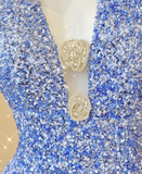 Classy Mermaid Halter V Neckline Blue Sequin Evening Dress Long Prom Dresses HZ1121