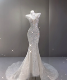 Elegant Mermaid Scoop Neckline Sequin Wedding Dresses Long Brides Dress HZ1121