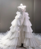 Elegant Mermaid Scoop Neckline Sequin Wedding Dresses Long Brides Dress HZ1121