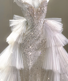 Elegant Mermaid Scoop Neckline Sequin Wedding Dresses Long Brides Dress HZ1121