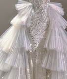 Elegant Mermaid Scoop Neckline Sequin Wedding Dresses Long Brides Dress HZ1121