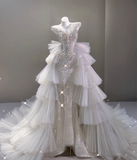 Elegant Mermaid Scoop Neckline Sequin Wedding Dresses Long Brides Dress HZ1121