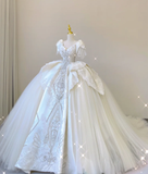 Elegant Ball Gown Sweetheart Lace Satin Wedding Dresses White Brides Dress HZ1121