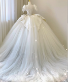 Elegant Ball Gown Sweetheart Lace Satin Wedding Dresses White Brides Dress HZ1121