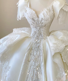 Elegant Ball Gown Sweetheart Lace Satin Wedding Dresses White Brides Dress HZ1121