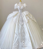 Elegant Ball Gown Sweetheart Lace Satin Wedding Dresses White Brides Dress HZ1121