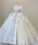 Elegant Ball Gown Sweetheart Lace Satin Wedding Dresses White Brides Dress HZ1121