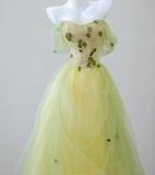 Sexy Ball Gown Off The Shoulder Sage Green Elegant Tulle Long Prom Dresses HZ1121