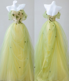 Sexy Ball Gown Off The Shoulder Sage Green Elegant Tulle Long Prom Dresses HZ1121