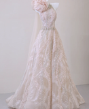 Classy Ball Gown One Shoulder Pink Sequin Evening Dress Long Prom Dresses HZ1121