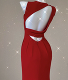 Classy Mermaid Jewel Red Satin Slit Evening Dress Long Prom Dresses HZ1121