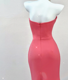 Classy Mermaid Strapless Pink Satin Evening Dress Long Prom Dresses HZ1121