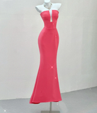 Classy Mermaid Strapless Pink Satin Evening Dress Long Prom Dresses HZ1121