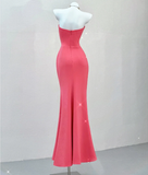 Classy Mermaid Strapless Pink Satin Evening Dress Long Prom Dresses HZ1121