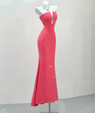 Classy Mermaid Strapless Pink Satin Evening Dress Long Prom Dresses HZ1121