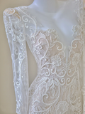 Unique Mermaid V Neckline White Lace Long Sleeves Wedding Dresses Brides Dress HZ1121