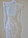 Unique Mermaid V Neckline White Lace Long Sleeves Wedding Dresses Brides Dress HZ1121