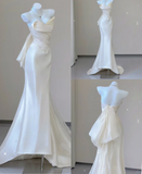 Unique Mermaid Sweetheart Ivory Satin Long Wedding Dresses Brides Dress HZ1121