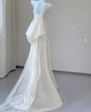 Unique Mermaid Sweetheart Ivory Satin Long Wedding Dresses Brides Dress HZ1121