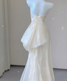 Unique Mermaid Sweetheart Ivory Satin Long Wedding Dresses Brides Dress HZ1121