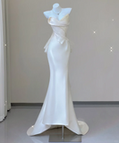 Unique Mermaid Sweetheart Ivory Satin Long Wedding Dresses Brides Dress HZ1121
