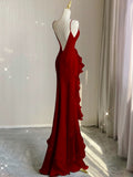 Simple Mermaid Prom Gown With Ruffles Spaghetti Straps Backless Prom Dress For Date HZ1022