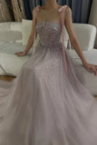 Burgundy Prom Dresses A line Straps Tulle Evening Dresses HZ1022