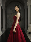 Burgundy Prom Dresses A line Straps Tulle Evening Dresses HZ1022