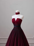 Sexy Ball Gown Strapless Long Burgundy Prom Dress Evening Dresses HZ1022
