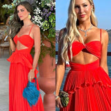 Chiffon Prom Dress Spaghetti Strap Floor Length Sleeveless Formal Evening Dresses HZ1022