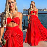 Chiffon Prom Dress Spaghetti Strap Floor Length Sleeveless Formal Evening Dresses HZ1022