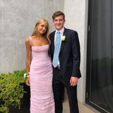 Simple Mermaid Spaghetti Straps Floor Length Sleeveless Pink Prom Dress HZ1022