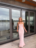Simple Mermaid Spaghetti Straps Floor Length Sleeveless Pink Prom Dress HZ1022