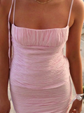 Simple Mermaid Spaghetti Straps Floor Length Sleeveless Pink Prom Dress HZ1022