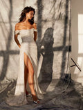 Simple Mermaid Strapless Floor Length Sleeveless Sequin Prom Dress HZ1022
