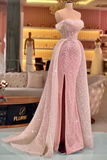 Luxury Mermaid Pink Floor Length Sleeveless Sequin Prom Dress HZ1022
