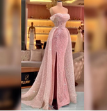 Luxury Mermaid Pink Floor Length Sleeveless Sequin Prom Dress HZ1022