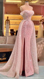 Luxury Mermaid Pink Floor Length Sleeveless Sequin Prom Dress HZ1022