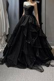 Vintage A line Strapless Sleeveless Long Black Prom Dress HZ1022