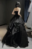Vintage A line Strapless Sleeveless Long Black Prom Dress HZ1022