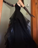 Vintage Ball Gown Strapless Sleeveless Long Tulle Black Prom Dress HZ1022