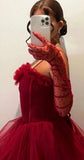Sexy Ball Gown Long Straps Red Tulle Prom Dresses HZ1022