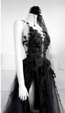 A line Long Black Tulle Lace Prom Dress HZ1022
