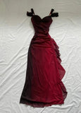 Beautiful A line Straps Ombre Red Long Chiffon Prom Dress HZ1022