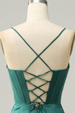 Sexy Mermaid Spaghetti Straps Dark Green High Slit Long Prom Dresses HZ1022
