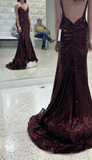 Mermaid Burgundy Sequin Floor Length Prom Dress 22th Birthday Outfit HZ1022