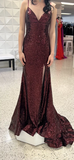 Mermaid Burgundy Sequin Floor Length Prom Dress 22th Birthday Outfit HZ1022
